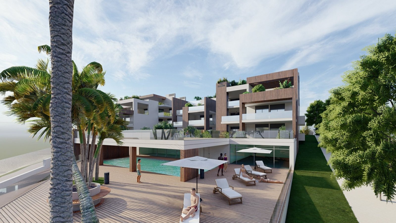 Ericeira apartment development, render of the pool terrace