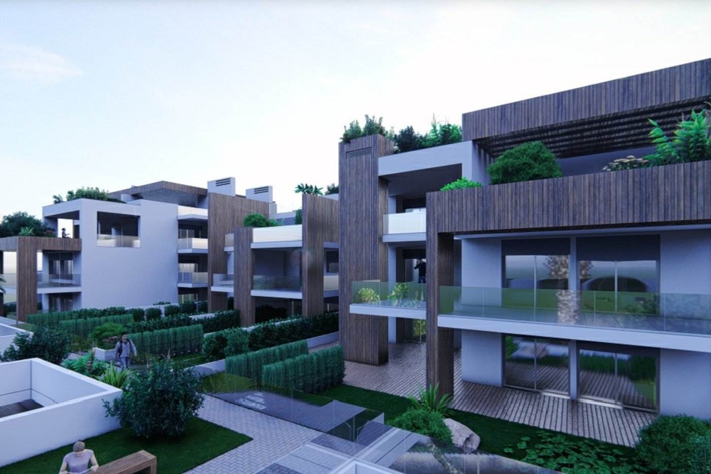 Ericeira apartments, render of the gardens and terraces